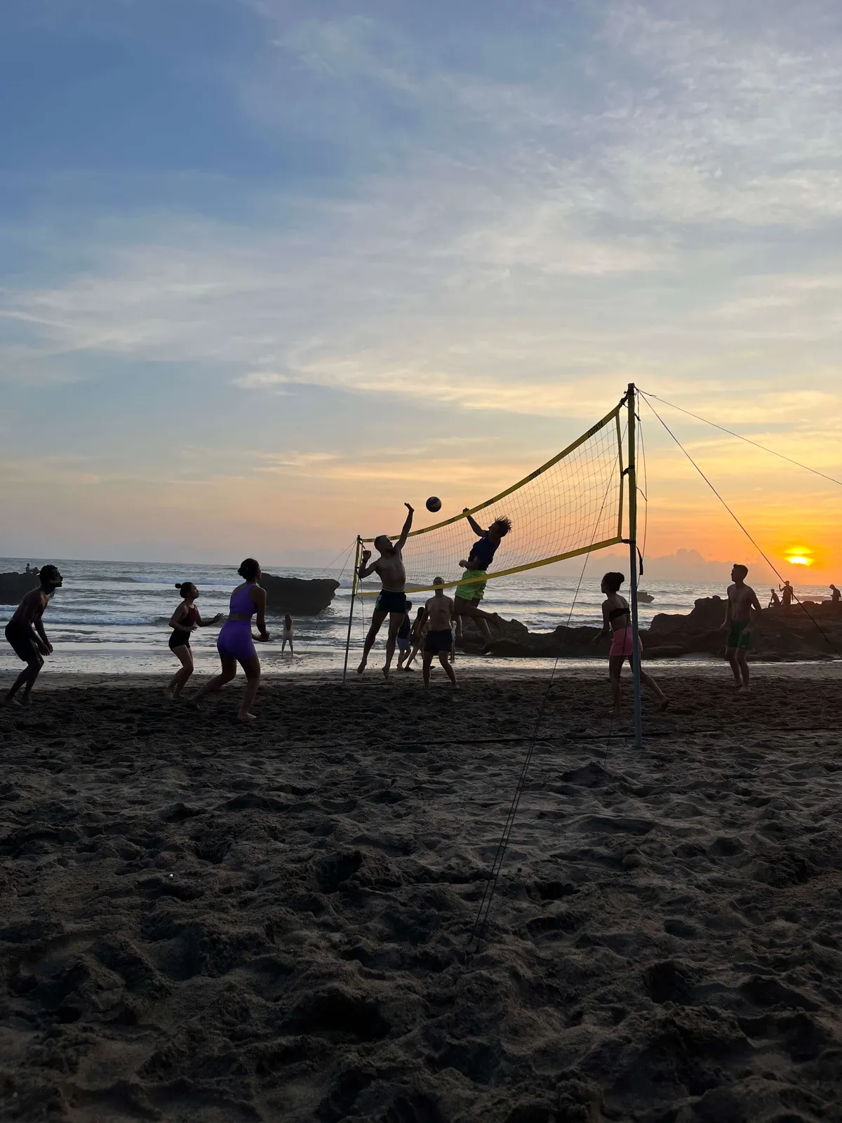 Beach volleyball sunset