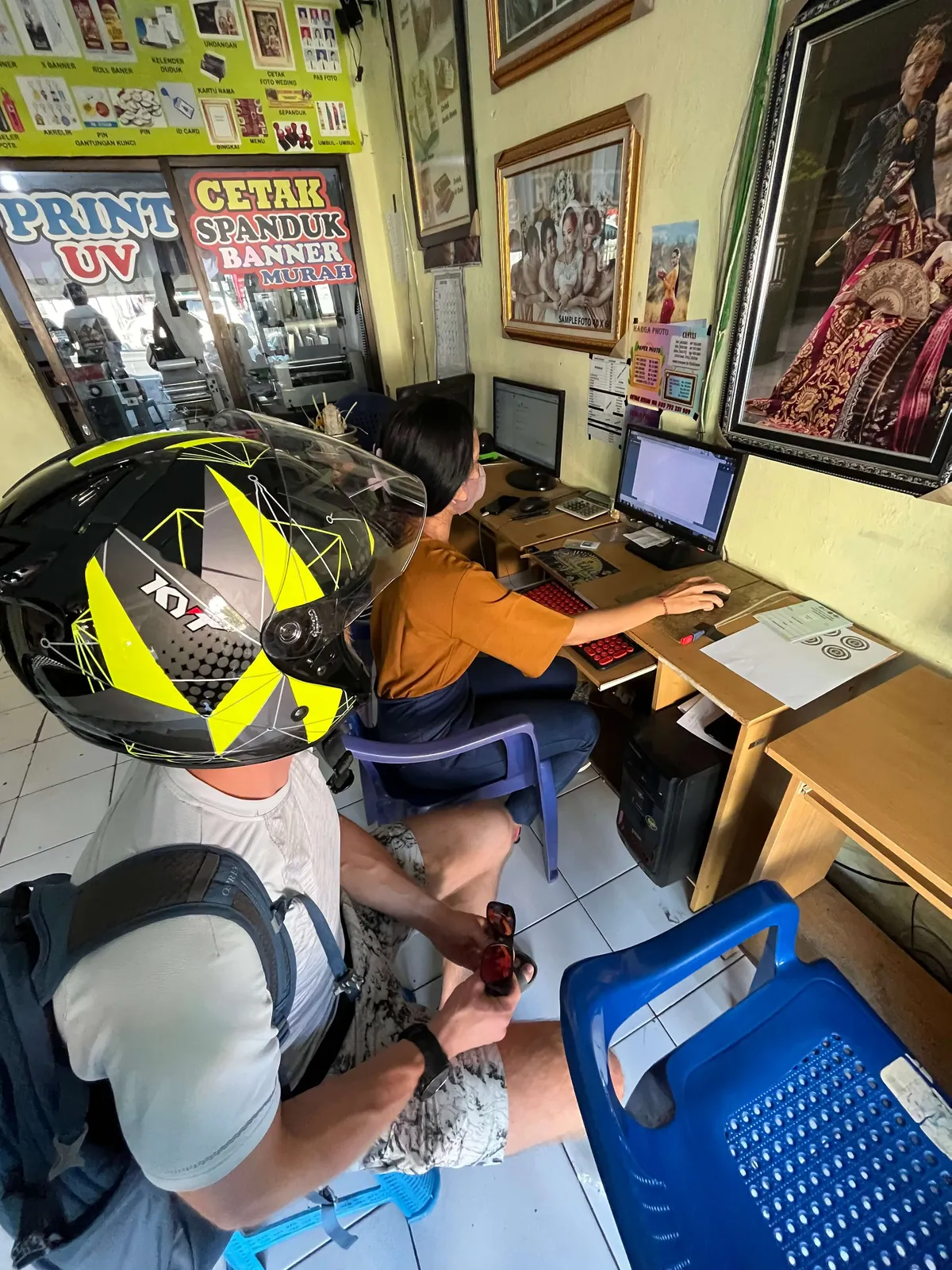 Working at shop