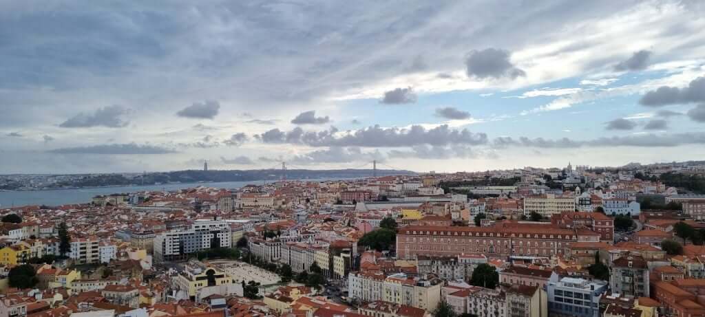 Lisbon viewpoint with 25 de Abril bridge