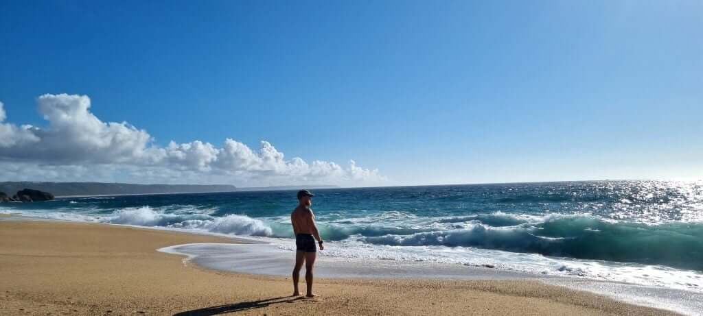 Nazare seaside in the background almost calm
