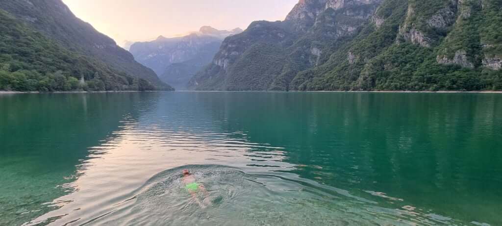 Swimming in mountain lake